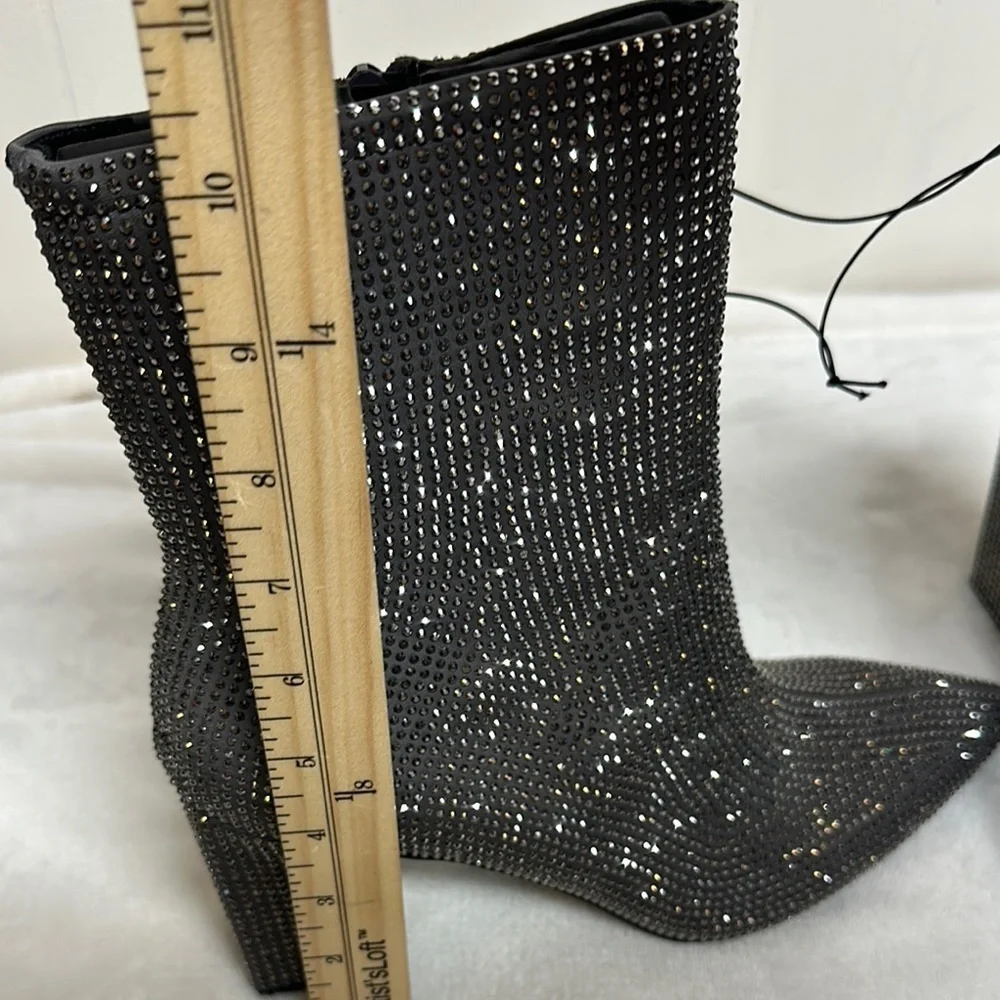 A New Day Silver Gunmetal Grey Ankle Booties with Block Heel and Rhinestones